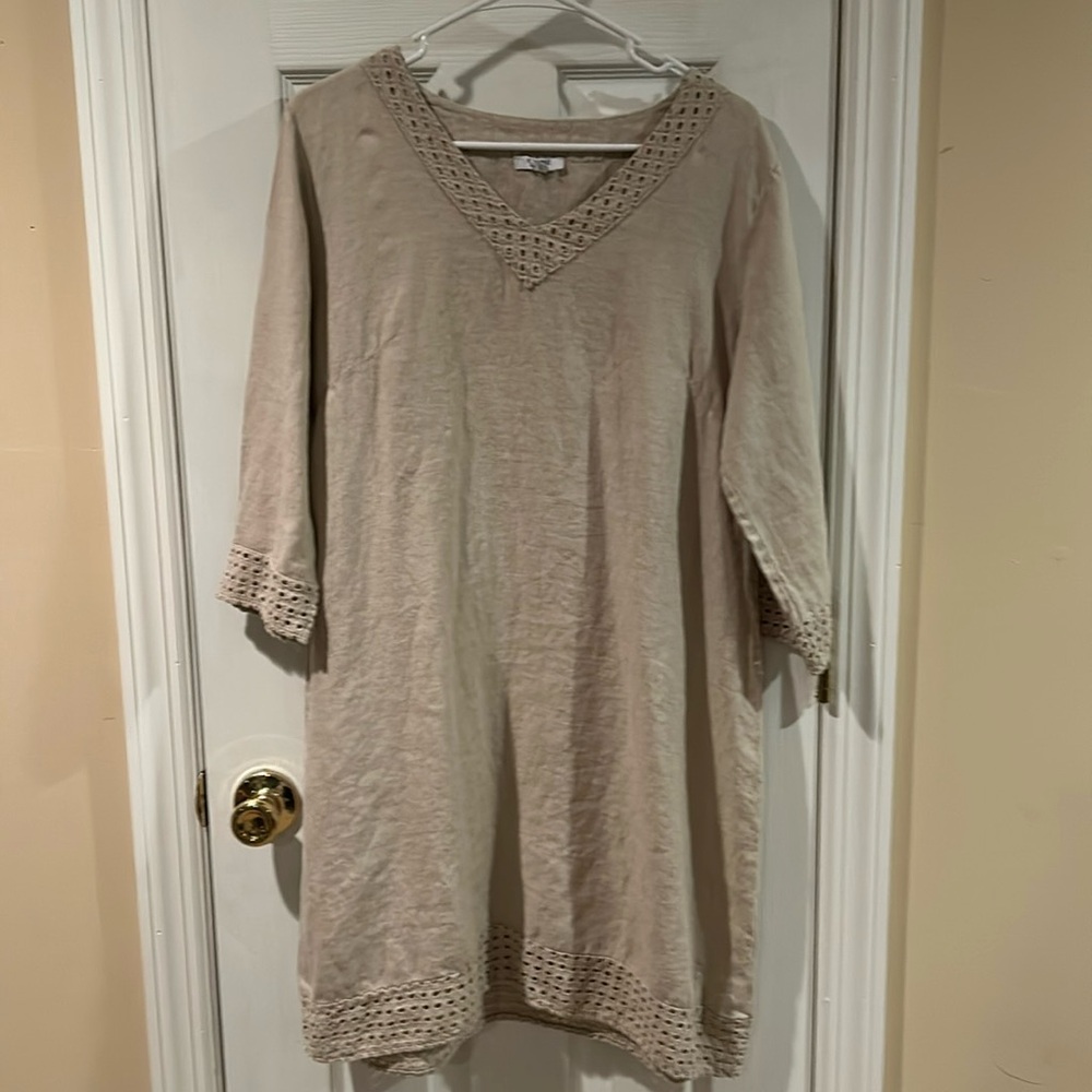 Tan linen sheath dress size L